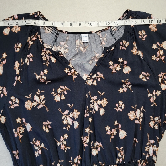 Old Navy Peasant Dress Short Black Floral Tiered Skirt V-neck Long Sleeve L - Picture 7 of 12